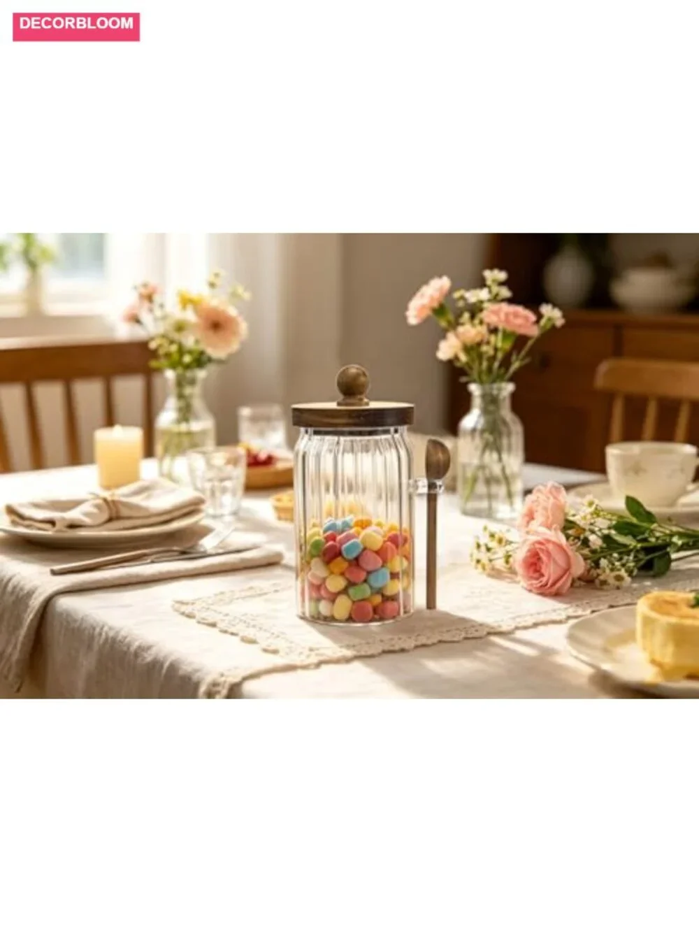 Vintage Glass Jar with Wooden Spoon Lid, 26 oz Airtight Coffee Storage